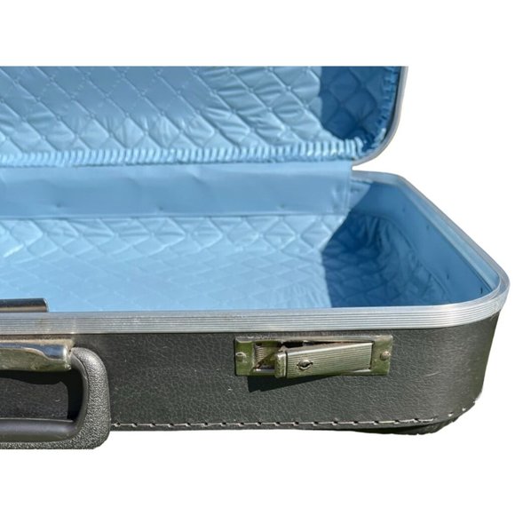 Vintage Hard Shell Nesting Suitcases Gray with Blue Set of 2 - Picture 7 of 12